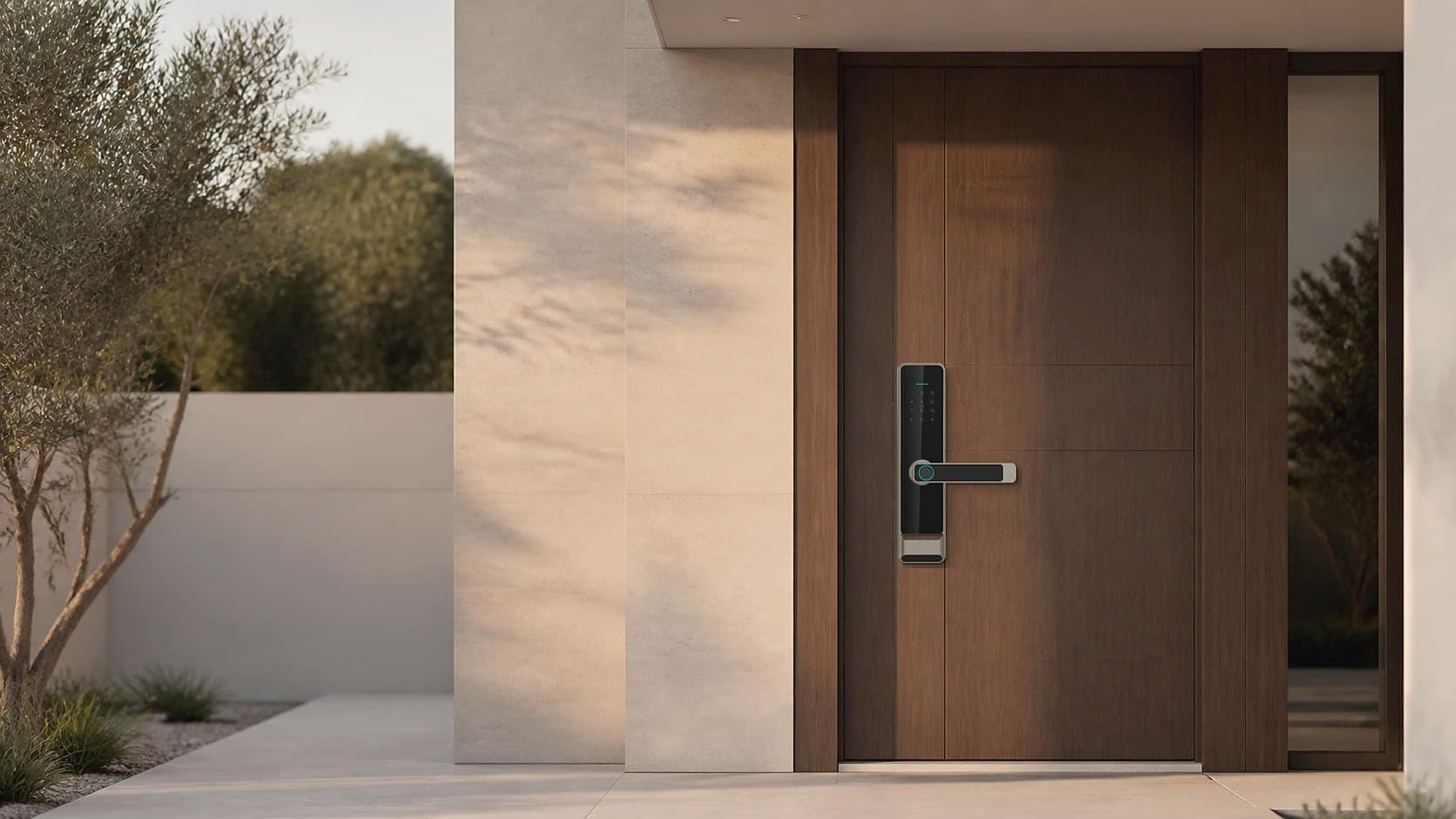 A15 smart lock shown in a wooden-door application scene